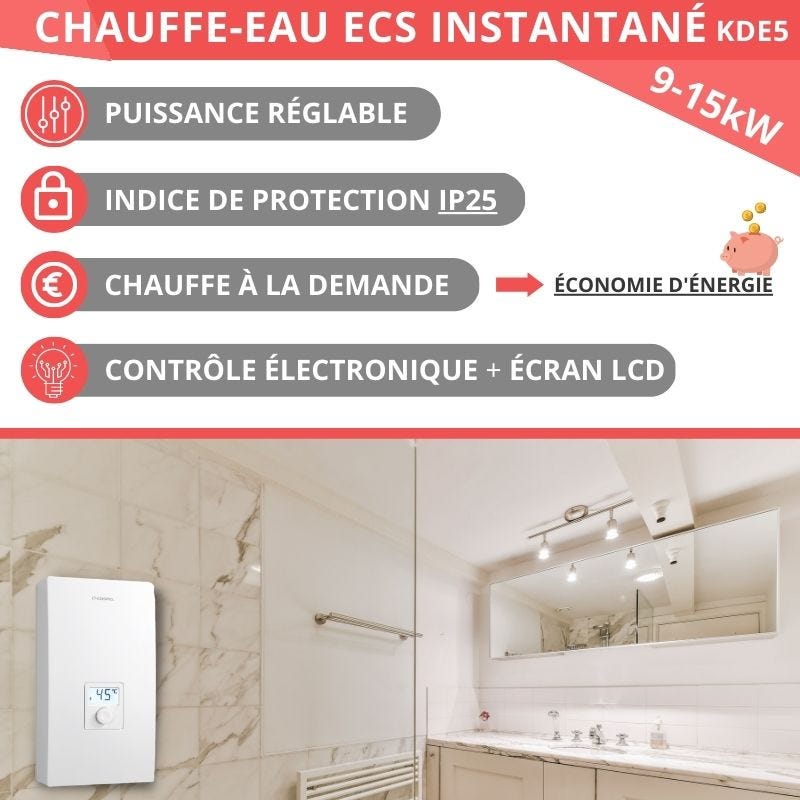 Chauffe-eau ECS instantané 9 à 15 kW commande électronique 400V LCD - KDE5 Kospel 2