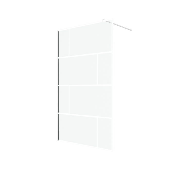 Paroi de douche à l'italienne 120x195cm - Sérigraphie type briques - Profile blanc - WHITE BLOCKS 2