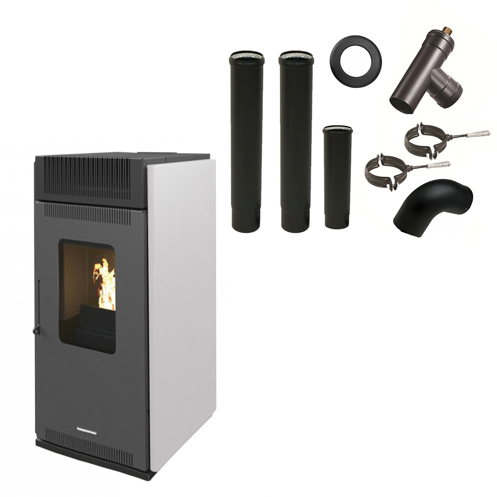 Poêle à granulés air Anita 10 kW Blanc Sannover + Kit Raccordement Fumisterie