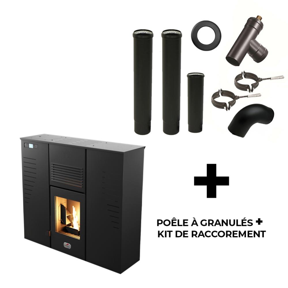 Poêle à granulés Air Slim Alize 12,5 kW Noir Sannover + Kit Raccordement Fumisterie