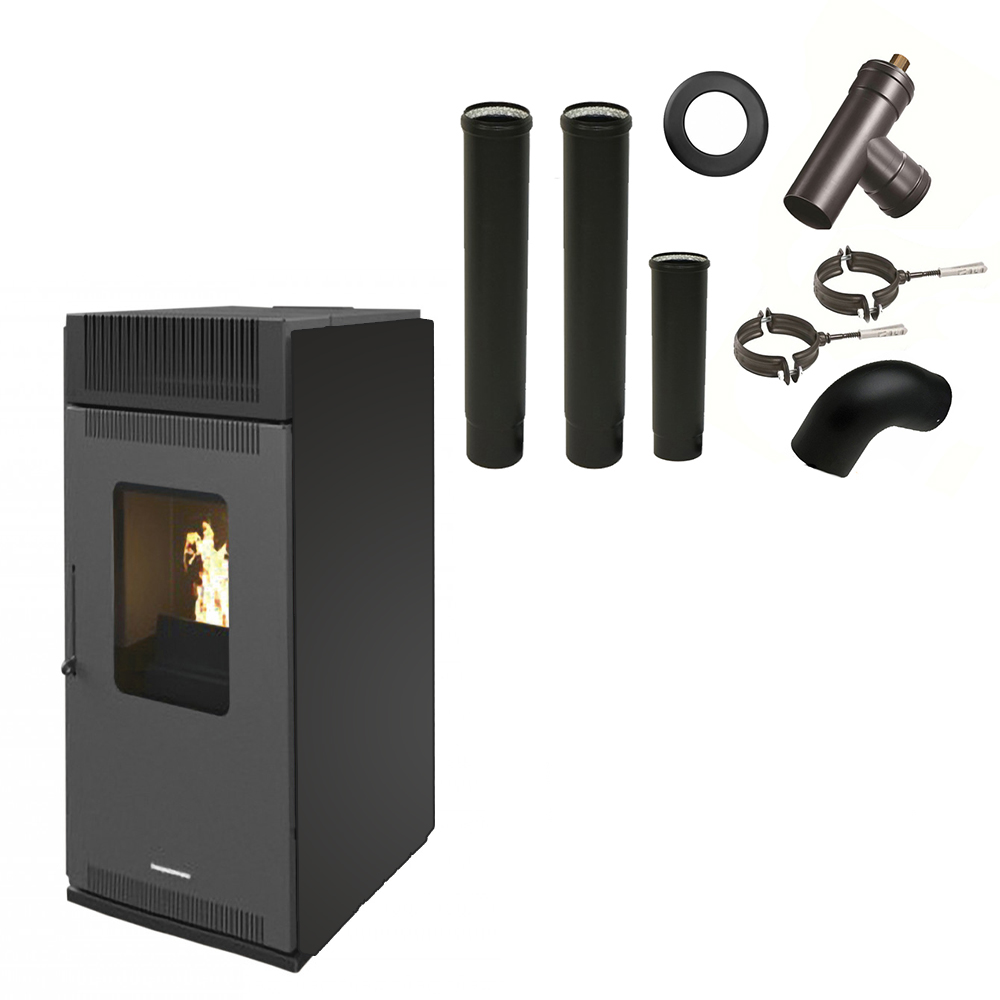 Poêle à granulés air Anita 10 kW Sannover Noir + Kit Raccordement Fumisterie