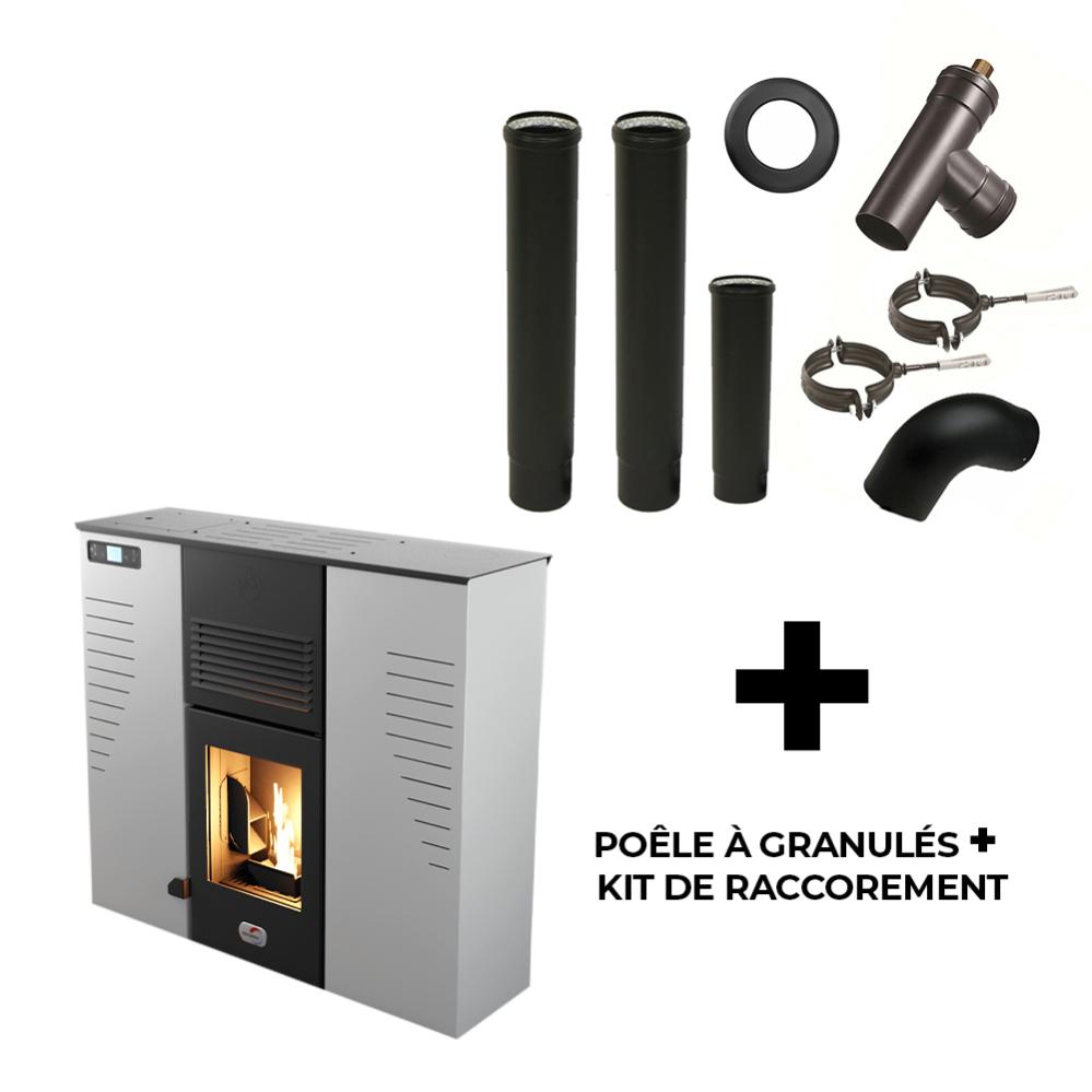 Poêle à granulés Air Slim Alize 12,5 kW Blanc Sannover + Kit Raccordement Fumisterie