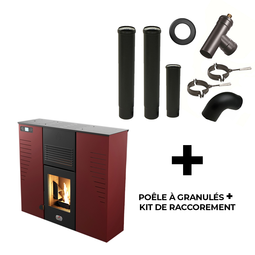 Poêle à granulés Air Slim Alize 12,5 kW Bordeaux Sannover + Kit Raccordement Fumisterie