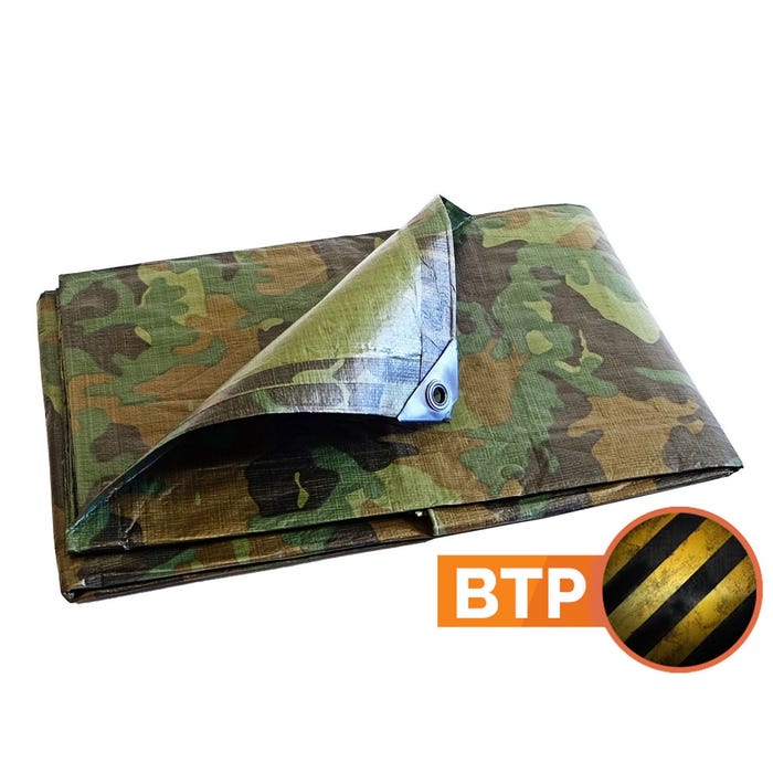 Bâche de Chantier 3,6x5 m - TECPLAST 150CH - Camouflage - Haute Qualité - Bâche de protection imperméable pour Travaux 4