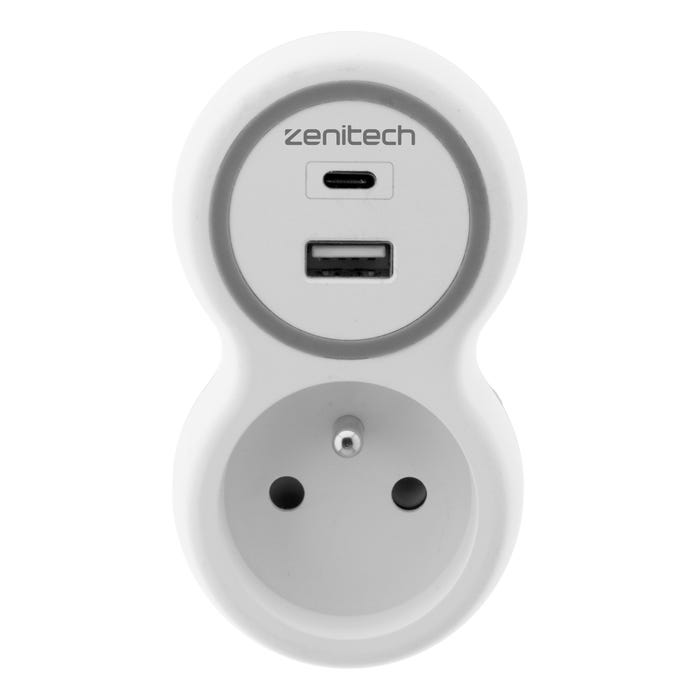 Prise 16A et deux chargeurs USB A+C (Blanc et Gris) - ZENITECH 1