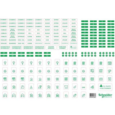 Lot de 10 feuilles A4 de symboles autocollants RESI9 plastique transparent - SCHNEIDER ELECTRIC - R9H13228
