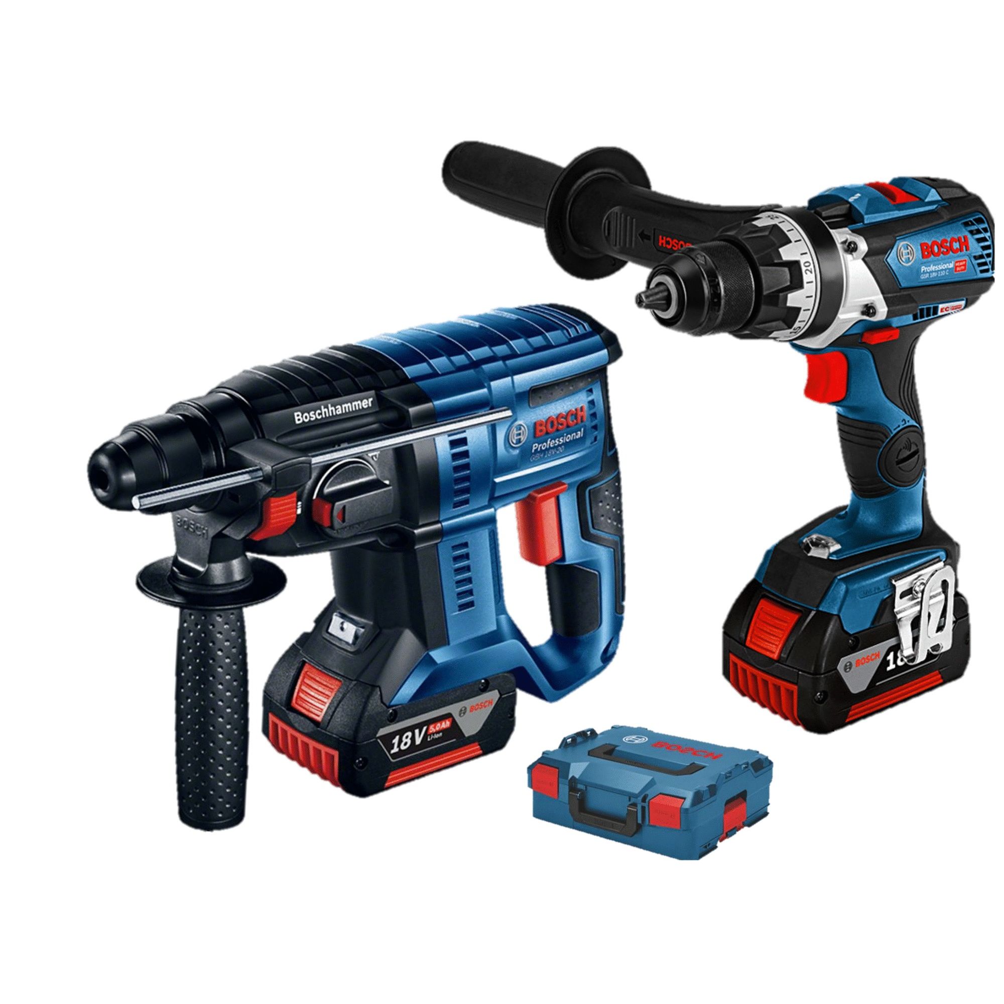Pack de 2 outils 18V GSR 18V-110 / GBH 18V-21 + 2 batteries 5 Ah + chargeur + coffret L-BOXX - BOSCH