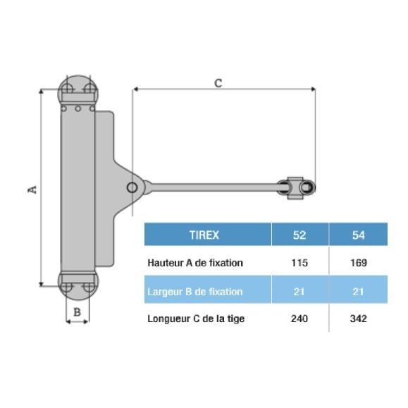 Ferme-porte à tige TIREX 54 argent 80 kg - GROOM - 154101U