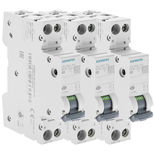 Lot de 3 Disjoncteurs électriques phase + neutre 2A-SIEMENS