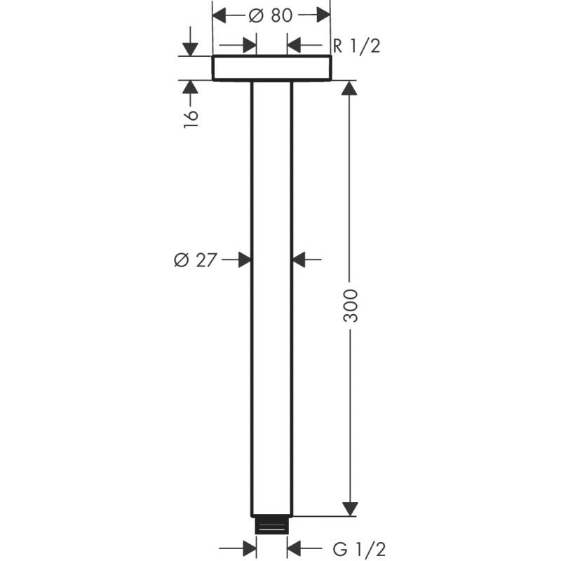 Hansgrohe Bras de douche S 300mm plafond M 1/2", Blanc mat (27389700) 1