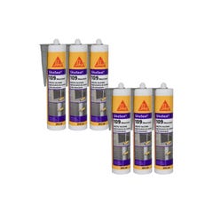Lot de 6 mastic silicone SIKA SikaSeal 109 Menuiserie - Gris - 300ml 0