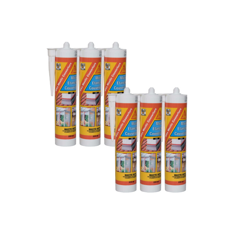 Lot de 6 mastics butyl SIKA Mastic Couverture Gris 310ml