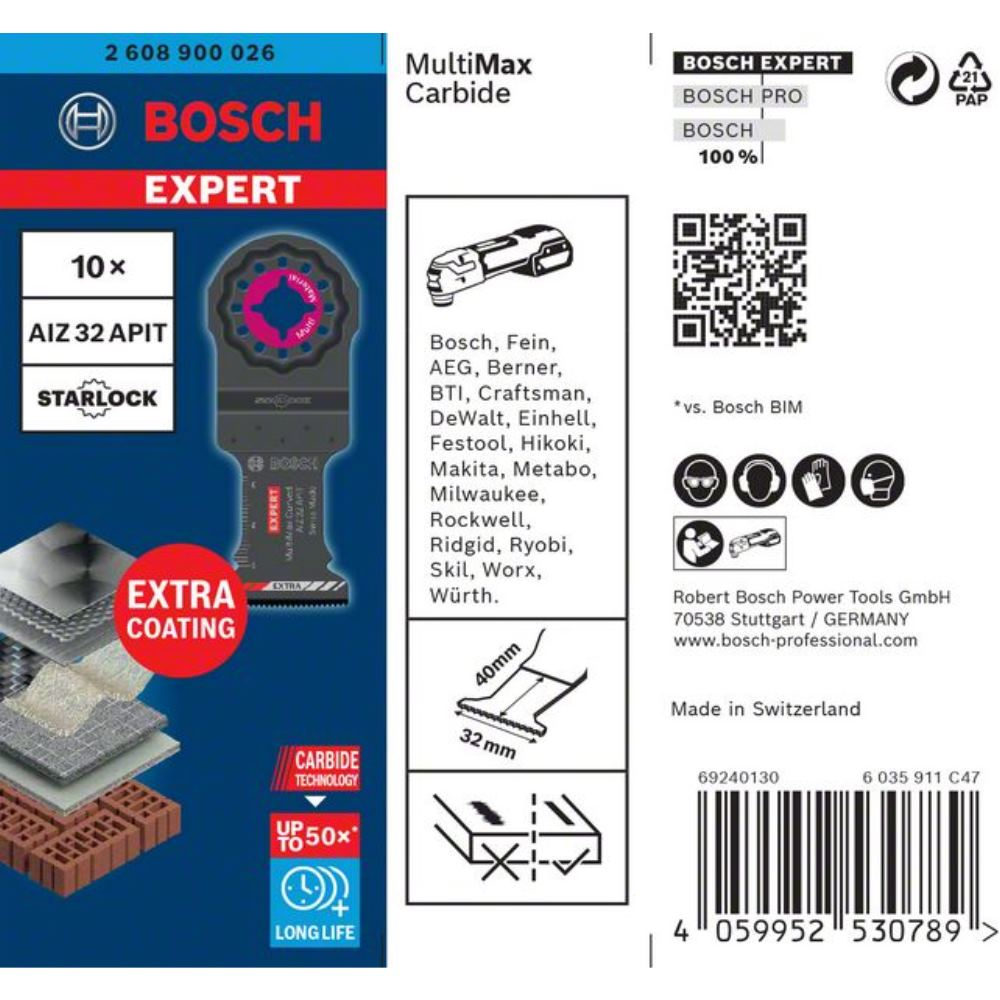 10 lames de scie oscillante Starlock Carbure MULTIMAX AIZ32APIT - BOSCH EXPERT - 2608900026 1