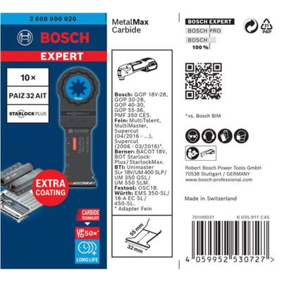 Bosch Expert MetalMax PAIZ 32 feuille AIT pour outils multi-fonctions, 50 x 32 mm, 10 pièces