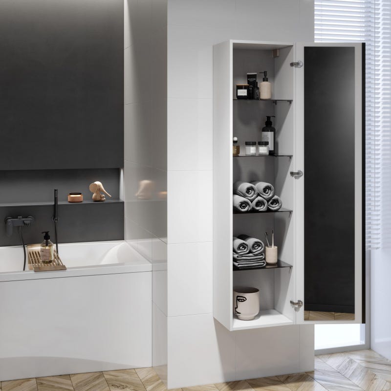 Meuble colonne de salle de bain 160 cm coloris blanc et poignées noires - Virgo 2