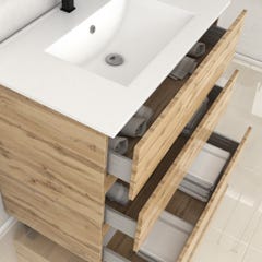 Meuble de salle de bains 80cm 3 Tiroirs_Chêne Naturel + Vasque céramique blanche - TIMBER 80 1