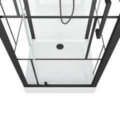 Cabine de douche Carrée 80x80x213 cm - Porte pivotante - Fond Blanc et Profilés Noir Mat - RUBIQ 4
