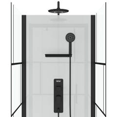 Cabine de douche Carrée 80x80x213 cm - Porte pivotante - Fond Blanc et Profilés Noir Mat - RUBIQ 1