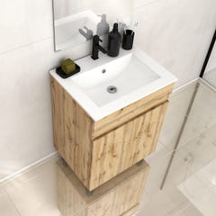 Meuble de salle de bains 60cm 2 Portes_Chêne Naturel + Vasque céramique blanche - TIMBER 60 4