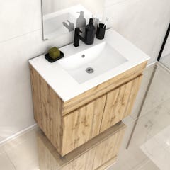 Meuble de salle de bains 80cm 2 Portes_Chêne Naturel + Vasque céramique blanche - TIMBER 80 4