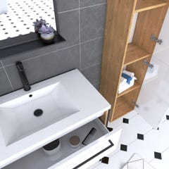 Ensemble de salle de bain 80cm + vasque blanche 80x50 + tiroir blanc mat + miroir + colonne 1