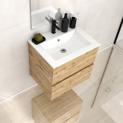 Meuble de salle de bains 60cm 2 Tiroirs_Chêne Naturel + Vasque céramique blanche - TIMBER 60 4