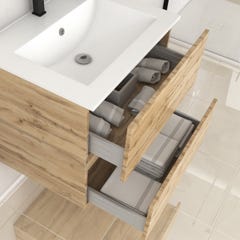 Meuble de salle de bains 60cm 2 Tiroirs_Chêne Naturel + Vasque céramique blanche - TIMBER 60 1