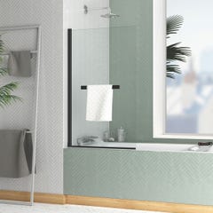 Pare-baignoire Rabattable avec porte-serviette 70x120 cm - Profilé Noir Mat - Verre 4 mm