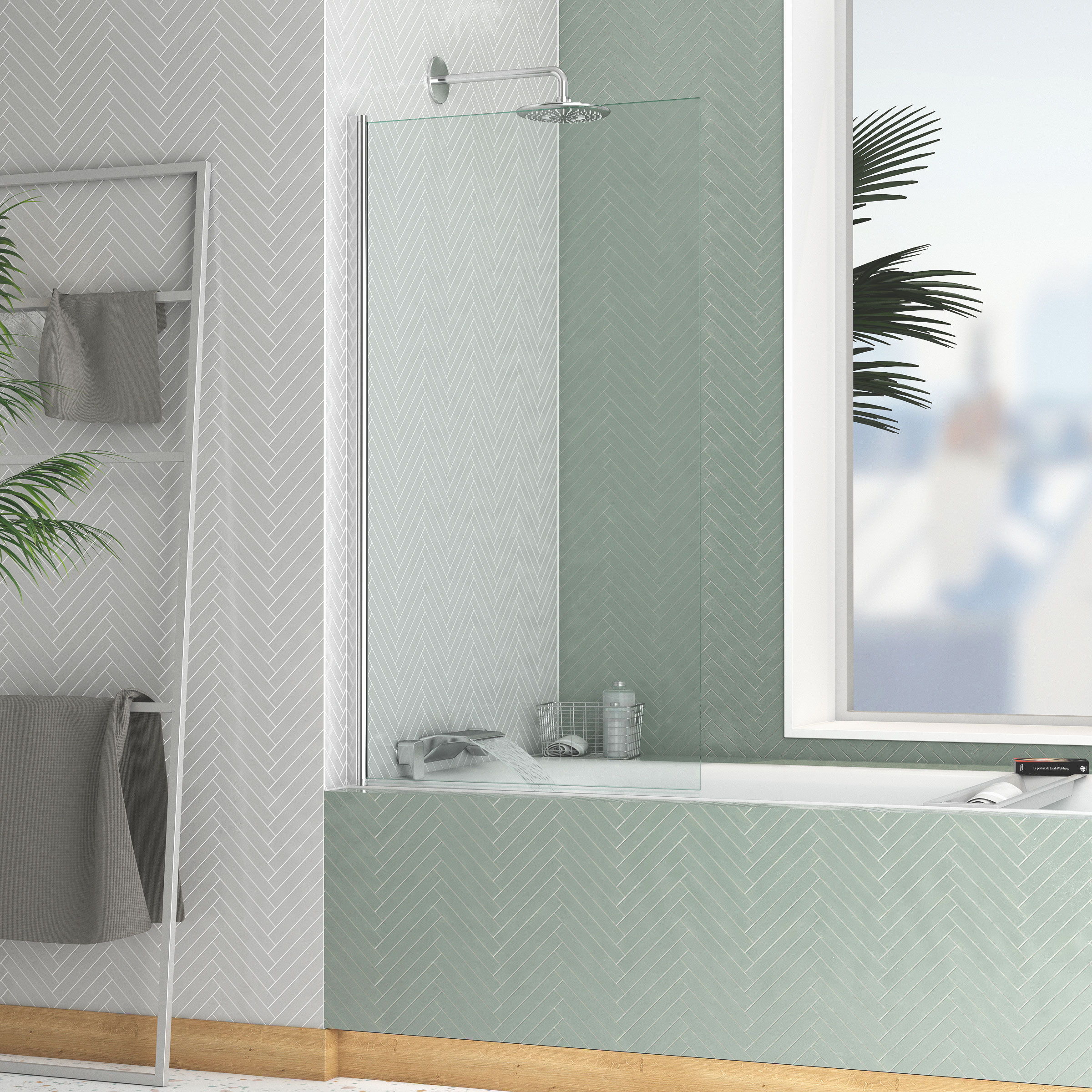 Pare-baignoire Rabattable 70x130cm - Profilé Chromé - Verre Trempé 4mm - ELEMENTARY