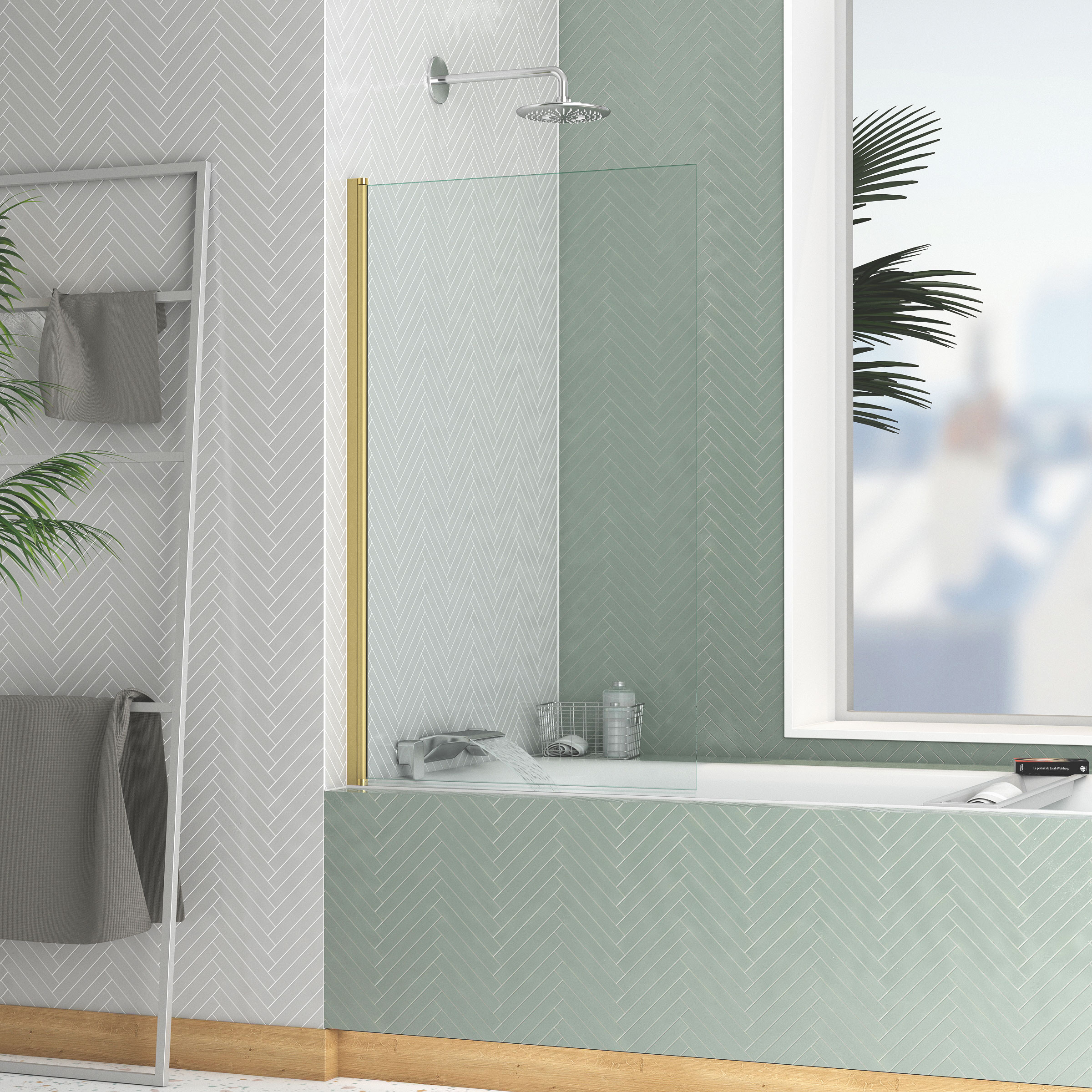 Pare-baignoire Rabattable 70x120cm - Profilé finition Or Doré Brossé - Verre Trempé 4mm - ELEMENTARY