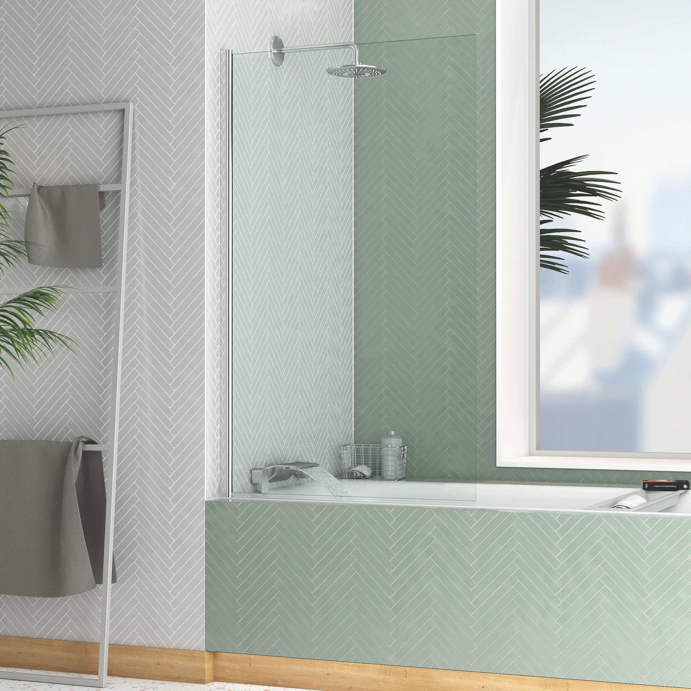 Pare-baignoire Rabattable 80x140cm - Profilé Chromé - Verre Trempé 4mm - ELEMENTARY