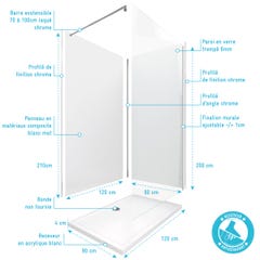 Ensemble complet douche à l'Italiennne avec Receveur 90x120 + Paroi transparent + Panneaux muraux 3