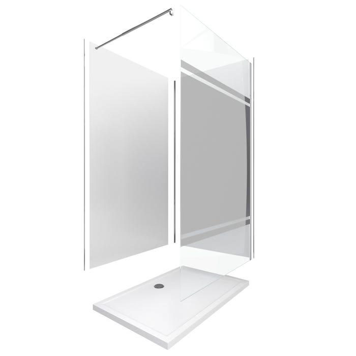 Ensemble complet douche à l'Italiennne avec Receveur 90x120 + Paroi miroir + Panneaux muraux blanc 2