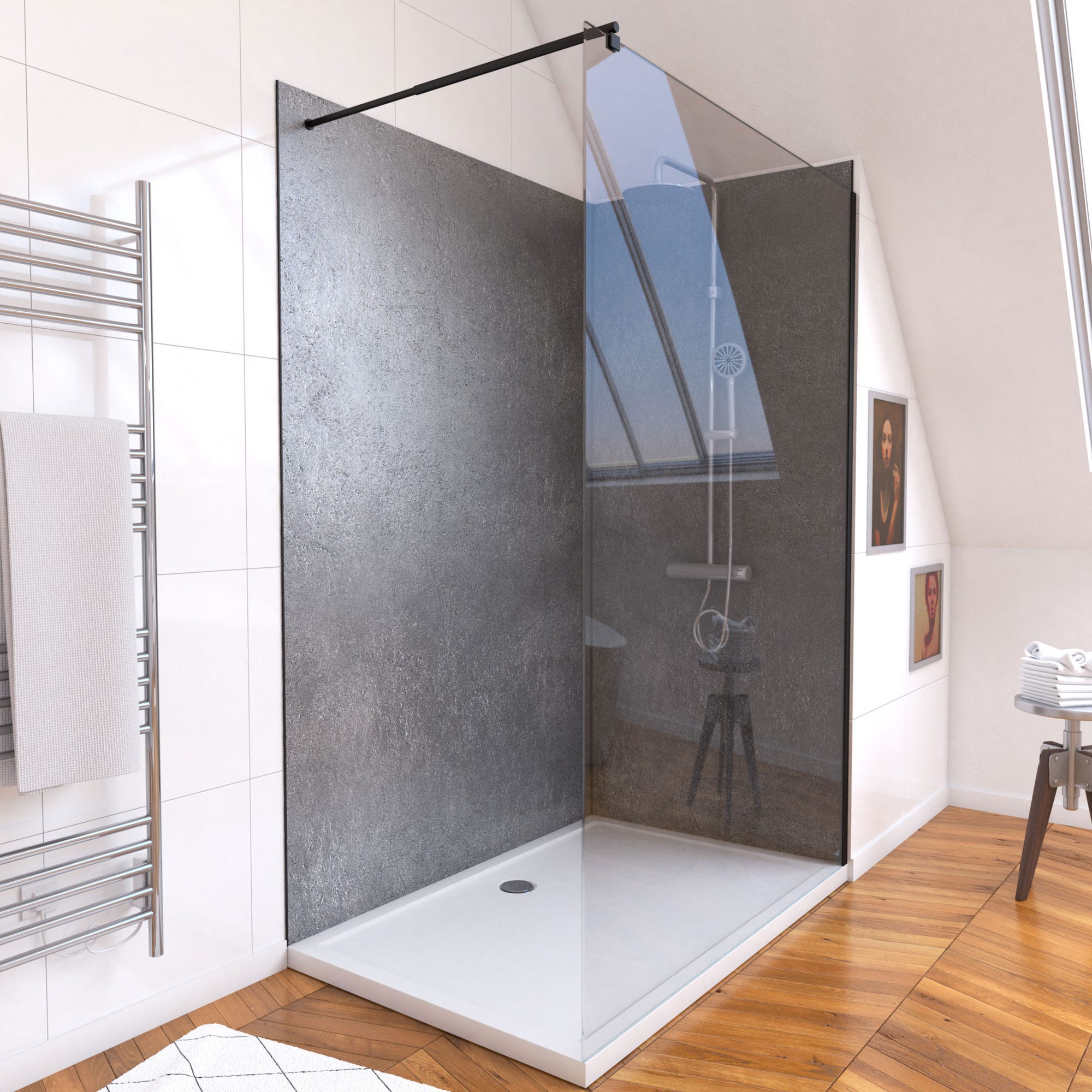 Ensemble complet douche à l'Italiennne avec Receveur 120x90 + Paroi transparent + Panneaux muraux 0