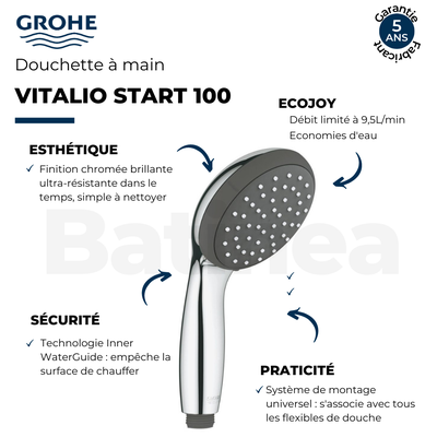 Pommeau de douche GROHE Quickfix Vitalio Start 100 Chromé +