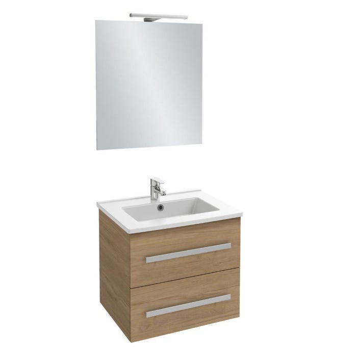 Meuble salle de bain simple vasque 60 cm JACOB DELAFON Ola Up avec miroir et spot chêne colorado 0