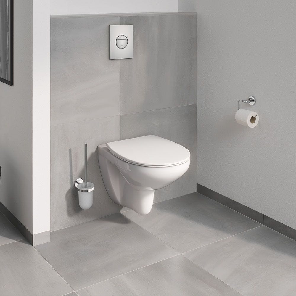 GROHE Pack WC sans bride Bau Ceramic avec abattant + Bâti support WC Rapid SL + plaque de commande blanche Start 1
