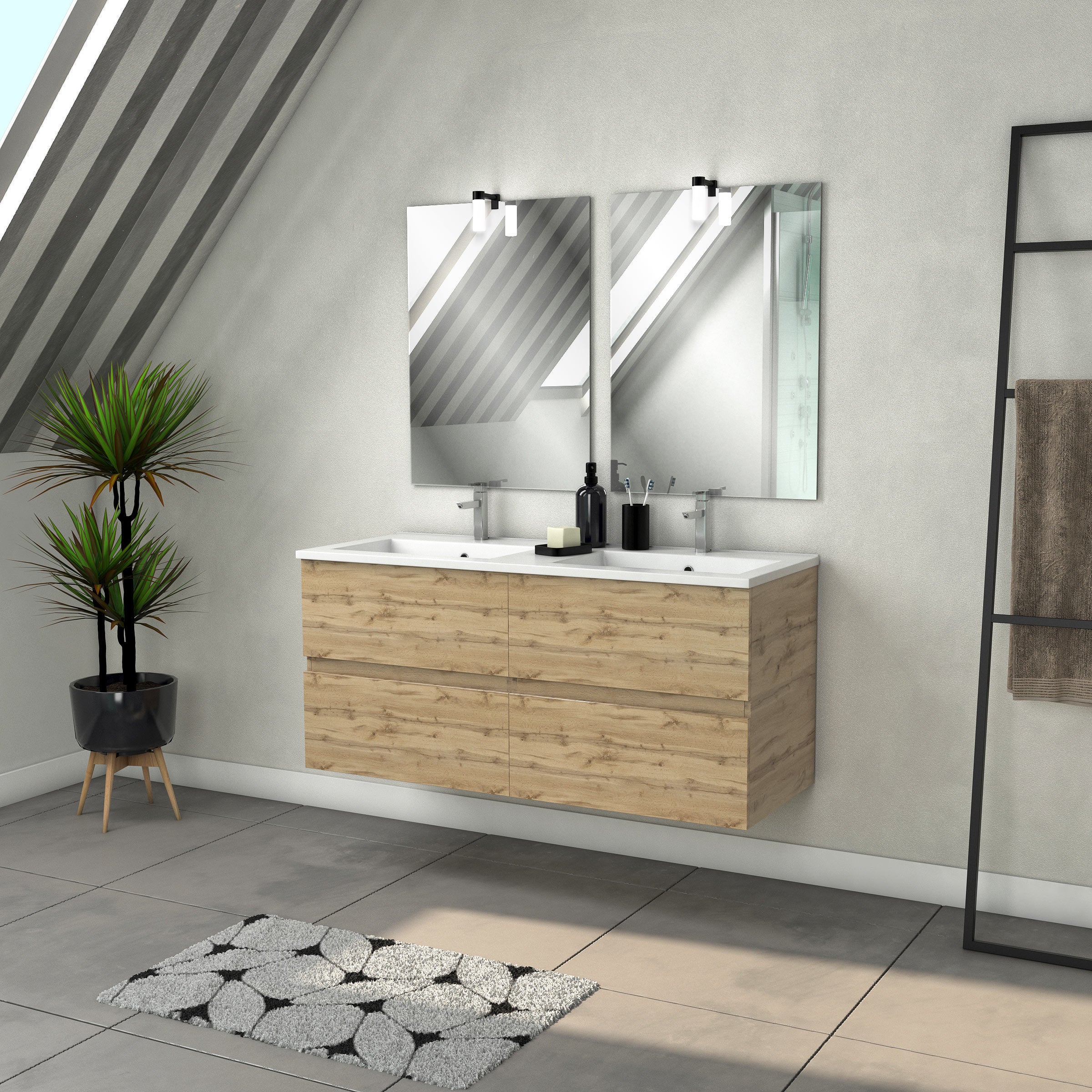 Miroir salle de bain 120 cm avec tablette métal noir style industriel ETAL