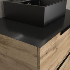 Meuble salle de bains 80 cm 2 tiroirs - Chêne et noir - Vasque carrée - Miroir Black Led - OMEGA 4