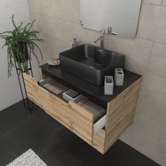 Meuble salle de bains 80 cm 2 tiroirs - Chêne et noir - Vasque rectangle - Miroir 60x80 - OMEGA 1