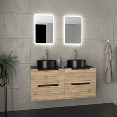 Meuble salle de bains 120cm Chêne et noir, Vasques rondes Ø41cm et Miroirs Led 40x60 - OMEGA 0