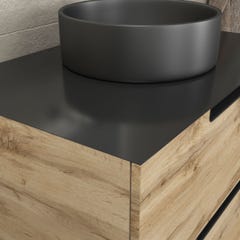 Meuble salle de bains 80 cm 2 tiroirs - Chêne et noir - Vasque ronde - Miroir 60x80 - OMEGA 4