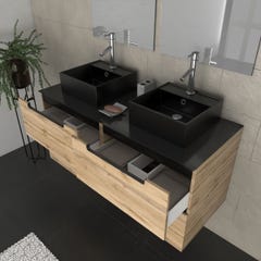 Meuble salle de bains 120cm Chêne et noir, Vasques carrées & Miroirs avec appliques 55x75 - OMEGA 1