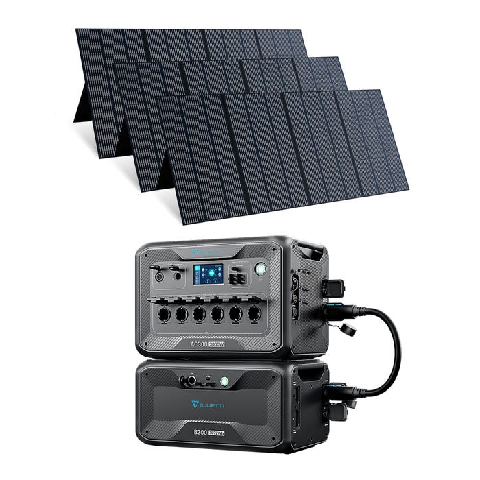 BLUETTI Générateur Électrique AC300&B300 avec 3 Panneaux Solaires PV350, Groupe Électrogène Solaire 3072Wh Batterie de Secours LiFePO4 0