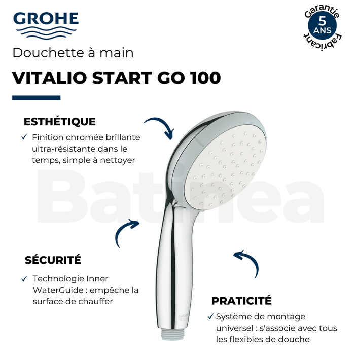 Pommeau de douche GROHE Quickfix Vitalio START Go 100 + nettoyant GrohClean 2