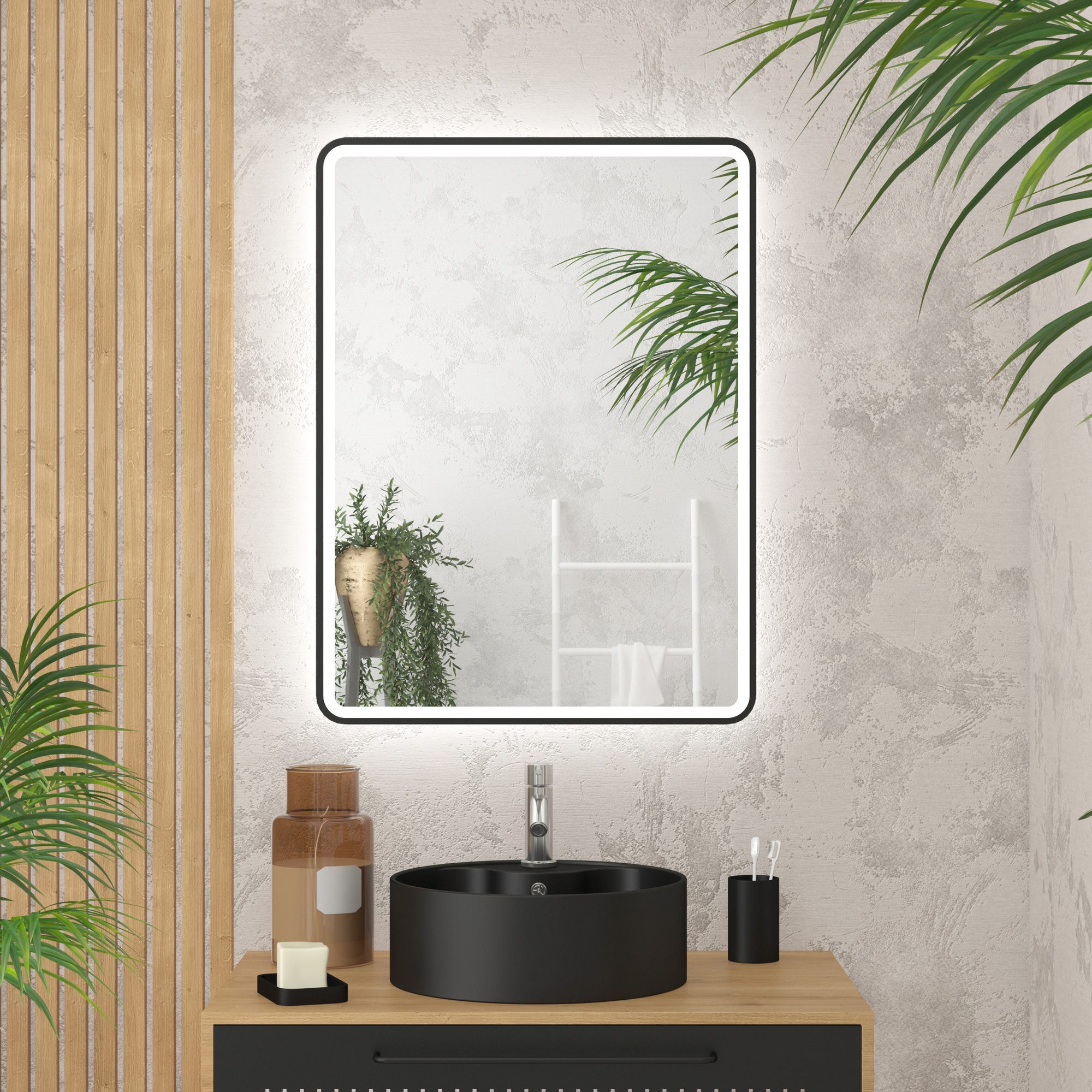 Miroir salle de bain avec eclairage LED et contour noir - 60x80cm - GO BLACK LED 0