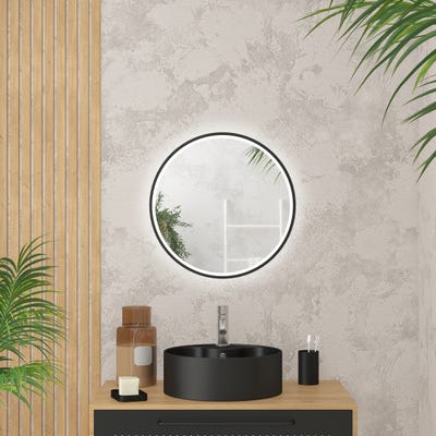 Miroir salle de bain ROND avec éclairage LED et contour noir - Ø50cm - GO BLACK LED 0