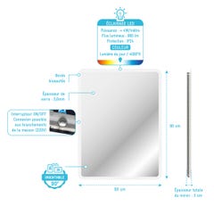 Miroir salle de bain avec eclairage LED - 60x80cm - GO LED 3
