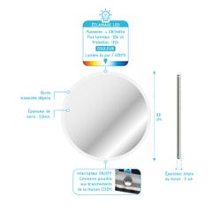 Miroir salle de bain rond avec eclairage LED - Diamètre 60cm - GO LED 3