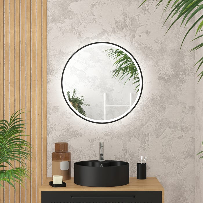 Miroir salle de bain ROND avec éclairage LED et contour noir - Ø60cm - GO BLACK LED 0